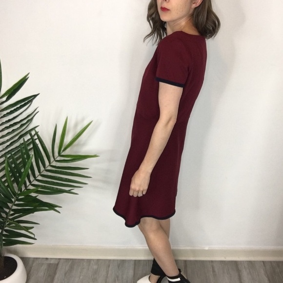 J. CREW fit & flare dress black trim burgundy 0325 - Picture 3 of 7